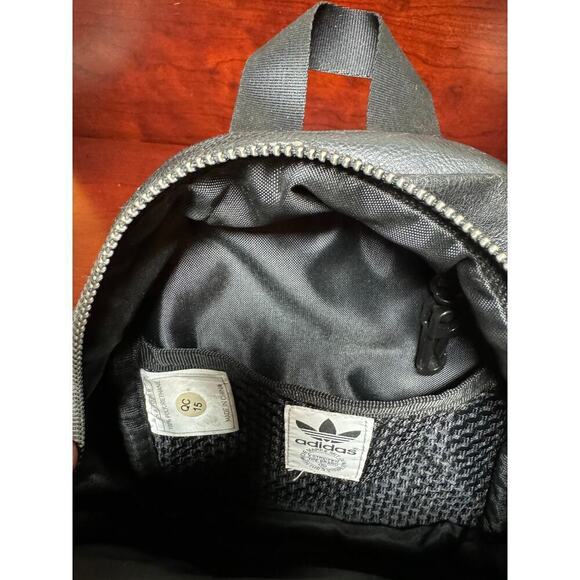Adidas Mini Synthetic Leather Backpack Black Silver Bag Travel Vacation Sports - Picture 8 of 9